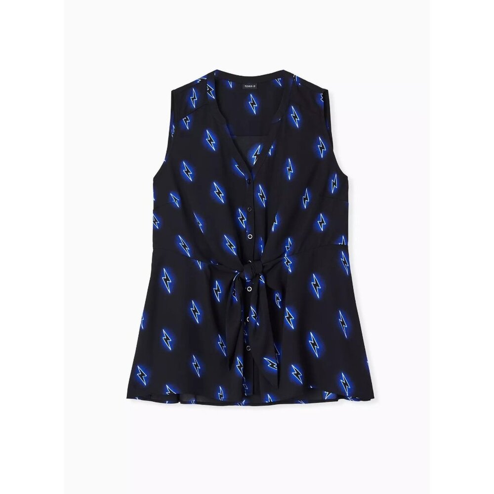 Torrid Top 1 1X 14 16‎ Lightening Bolt Peplum Georgette Button Front Tie Front